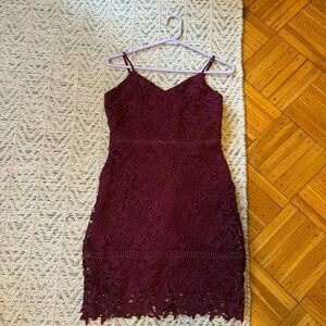 Nsr Mika Lace Midi Dress In Burgundy Women's size M